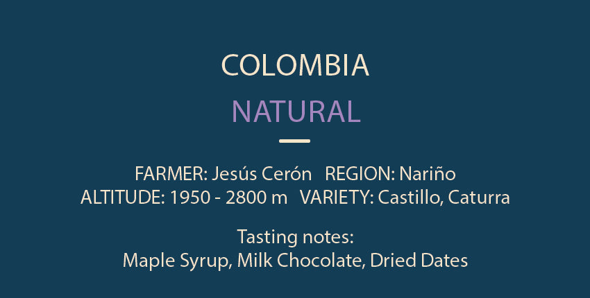 Text detailing Colombian coffee information on a blue background