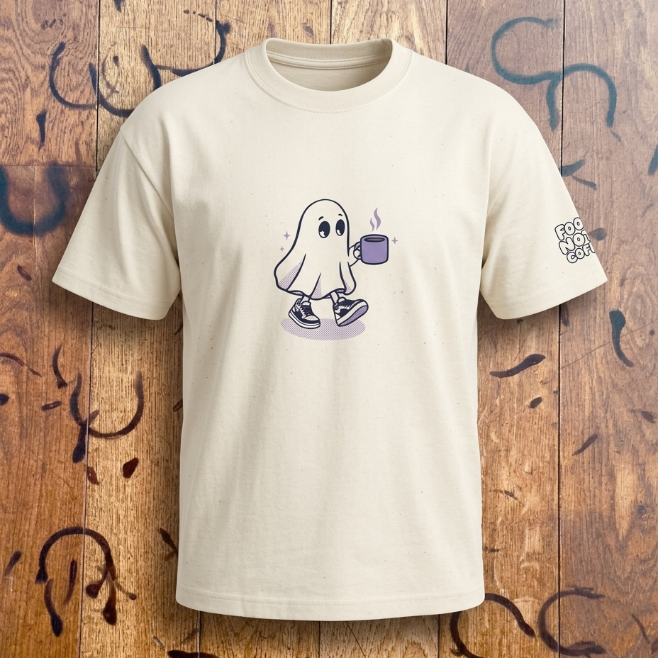 Kaspar the Friendly Ghost organic cotton t-shirt in natural undyed cotton, Footnote Coffee
